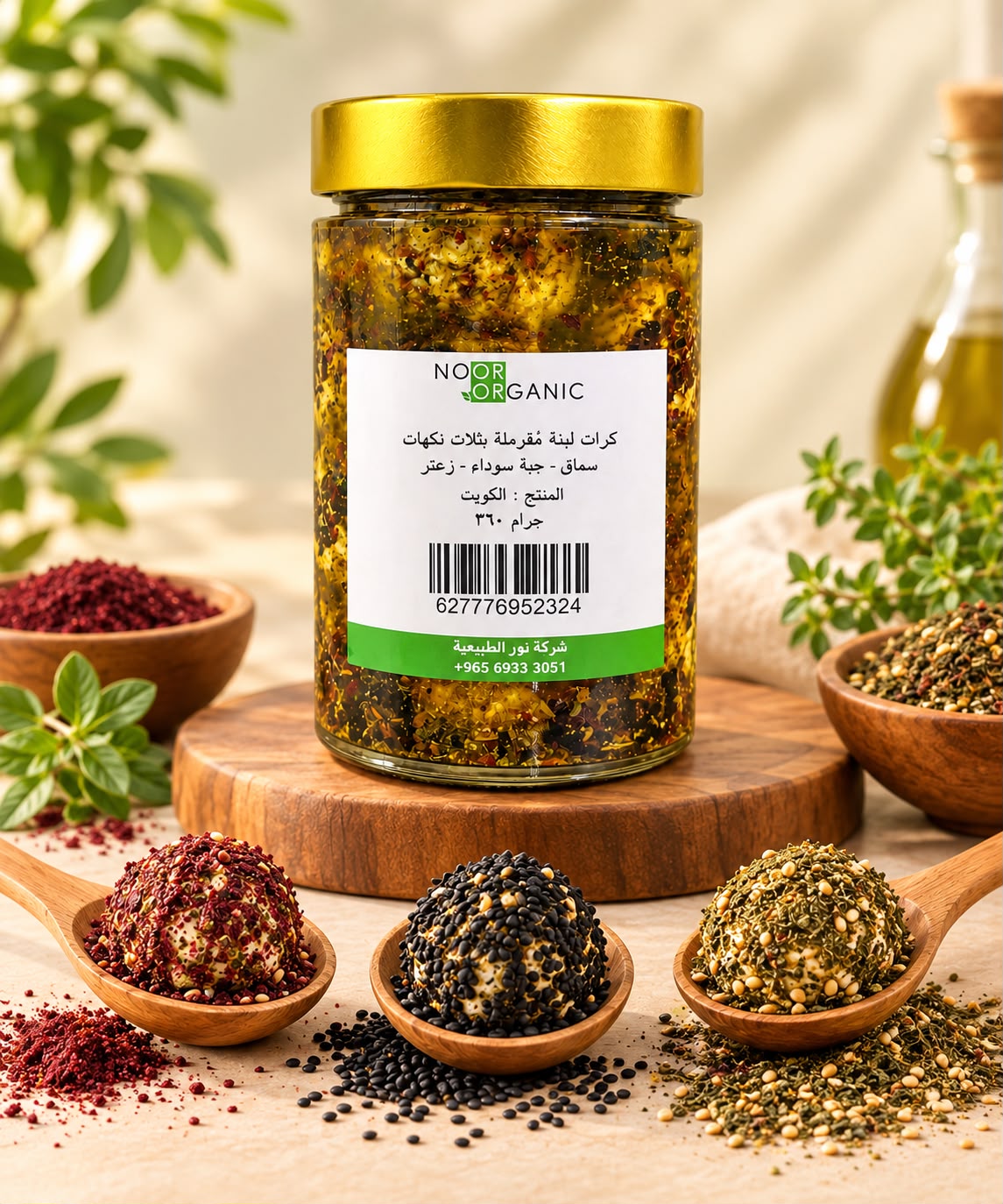 كرات لبنة بلدي بقري مشكل بزيت الزيتون البكر ( زعتر / سماق / حبة سودة )