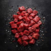 مكعبات لحم عجل كويتي صافي من غير عظم  سريعة التحضير ( نص كيلو )