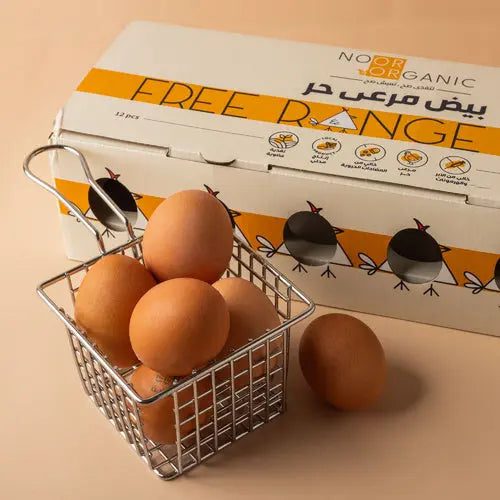 بيض مرعى حر ، خالي من الابر والهرمونات ، تغذية عضوية، إنتاج الكويت ،  ١٢ بيضة Nour Foods